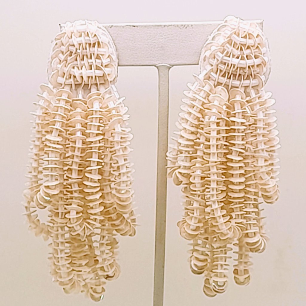 Bohemian Handmade Cream Seed Bead Sequins Clip On Dangle Fashion Party Earrings 28$